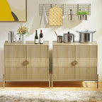 HOCAT 30.7" Accent Cabinet, Modern Buffet Cabinet with Gold Metal Legs, Fluted Sideboard for Dining Room, Kitchen, Oak
