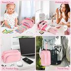 SANANT Large Capacity Pencil Case with Pull-out Structure - Multifunctional Extra Big Pencil Pouch Pen bag, Portable Stationery Organizer with Zipper, College Office School Supplies for Girls, Pink