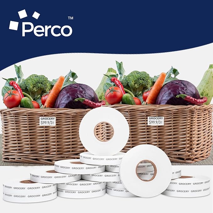 Perco Grocery Labels to fit Monarch 1110 Price Gun - 16 Rolls, 17,000 Labels with Ink Roll Included