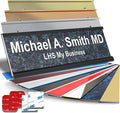 Personalized Name Plate with Choice of Mounting Holders for Walls, Doors, Cubicles, Hanging and More - Custom Mojave Black Plastic White Letters - USA Made 2x10 - N8