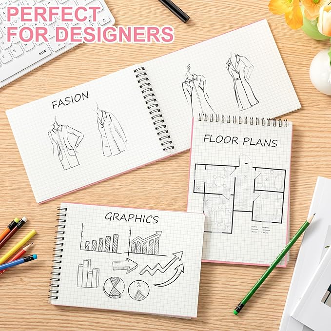 Engrowtic 2 Pack Graph Paper Spiral Notepad A5 Top Wirebound Notepad Grid Notebook Steno Pads Memo Notebook Grid Paper 140 Pages for Writing Sketching Drawing Office Supplies (Pink)
