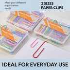 NEEWAY Colorful Paper Clips Assorted Sizes, Small and Large Paperclips, 210 Count, 3 Pack of 70 (Multicolor)