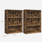 VASAGLE Set of 2 Bookshelves, 23.6 Inches Wide, 3-Tier Open Bookcases with Adjustable Storage Shelves, Floor Standing Units, Rustic Brown ULBC163X01-2