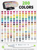 AEDAGA 200 Colors Alcohol Markers with Free App, Dual Tip Art Marker with Kickstand Case for Artists Adults. Alcohol Based Markers for Coloring Painting Sketching and Drawing, Great Gift