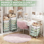Rolling Storage Utility Cart With 5 Drawers,Craft Cart with Wheels,Makeup Organizer,Art Supply And Storage Wooden Tabletop,Green