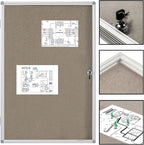 BEST BOARD Enclosed Bulletin Board Lockable Display Case Message Board with Locking Door for Indoor, Grey Felt, Aluminum Frame, 36 X 24 in