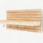 Lwenki Decorative Key Holder for Wall with Shelf, Entryway Shelf with Hooks Holds Leashes, Jackets and Glasses – Sturdy Wood Keyholder Entrance Hanger with Mounting Hardware (Wood, Medium)