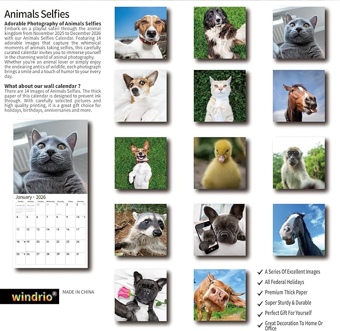 2026 Wall Calendar,Funny Calendar 2026, November 2025 - December 2026, Wall Calendar Funny Animal Memes, 12" x 24" Opened, Full Page 12 Months Thick Paper for Gift Calendar Organizing Planning