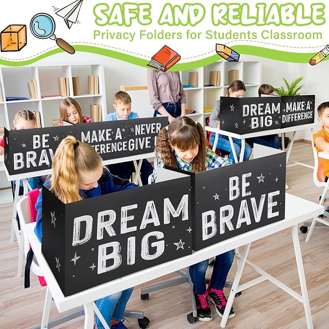 Honoson 24 Pcs Bulk Inspirational Privacy Folders for Students Cardboard Test Privacy Boards Motivational Words Desk Dividers Shield for Classroom School Study Supplies, 6 Styles(Monochromatic)