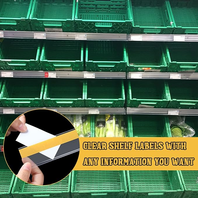 Fainne 25 Pcs Shelf Label Strips 1.25''H x 27 L Self Adhesive Shelf Label Holder Gondola Price Tag Stick on Plastic Clear Ticket Channel for Metal Wood Plastic Rack