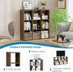 Jpiziso 9-Cube Storage Organizer, Wooden Cube Shelf Bookcase with Reinforced Thick Shelves, Heavy-Duty 36.93" L x 9.37" W x 36.93" H, for Living Room Bedroom Home Office, Brown