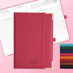 IN-luxpro Daily Planner 2026 with One Page Per Day,(A5-8.5" x 5.9"),12 Months Calendar Hourly Appointment Book Monthly Tabs & Self-adhesive Pen Holder,Inner Pocket, Vegan Leather Hardback,Rose Red