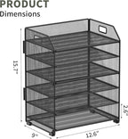 6 Tier Desk Organizer, Heavy-Duty Thick Metal Letter Tray Organizer, Large Capacity Desktop File Organizer for Heavy Files, Easy to Assemble for Home, Office & Classroom,Black