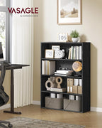 VASAGLE Custos Collection - Bookshelf, 4-Tier Bookcase, Book Shelf, Open Storage Shelf, 9.4 x 31.5 x 42.5 Inches, for Living Room, Home Office, Dining Room, Ebony Black ULBC174B01