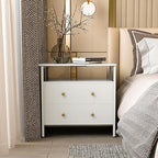 Edbuosy 27 inch Wide Night Stand with Charging Station, Bedside Table with Open Shelf, 2 Drawers Small Wood Dresser, Modern Wood Nightstand for Bedroom/Living Room (White)
