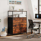 DreamDashio 51" H Tall Mobile File Cabinet, Rolling Printer Stand with 6 Drawers, Adjustable Hanging Rails for A4/Letter/Legal Files, Fabric Vertical Filing Cabinet for Home Office, Rustic Brown