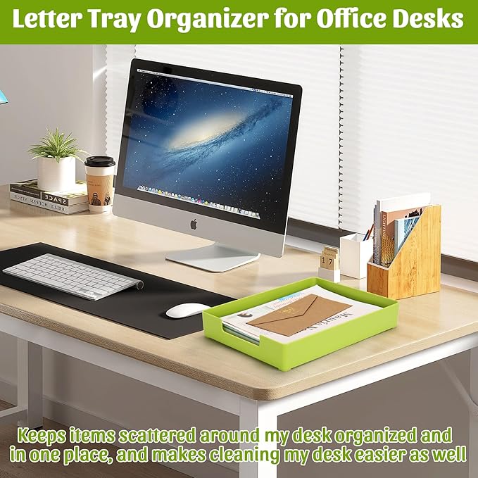AZFUNN Letter-Size Tray Desk Letter Tray Paper Tray, Sturdy Heavy-Duty Plastic Printer Paper Tray, Single-Tier Stackable File Storage Organizer for Office Home (1, Green)