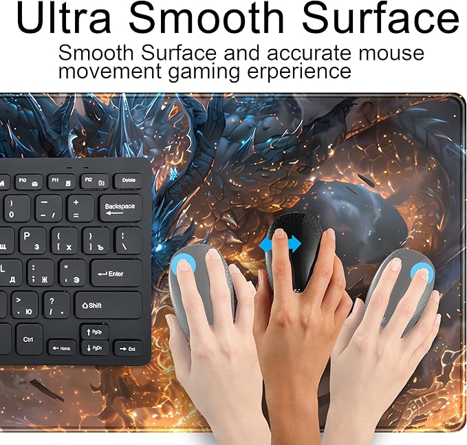 Cute Anime Dragon Desk Mat Kawaii Mouse Pad Gaming XXL Large Extended Desk Matt for Desktop with Stitched Edges, Laptop Computer Keyboard Mouse Mat for Women Office Decor Accessories 31.5''x15.7''