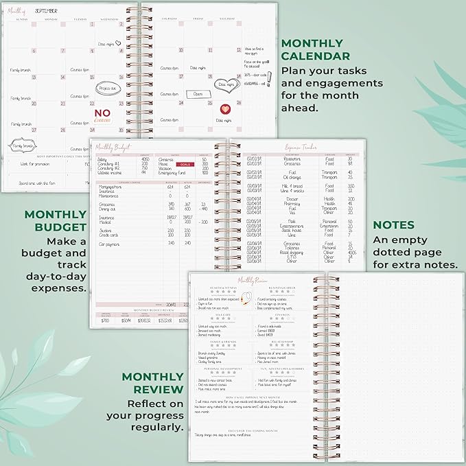 PLANBERRY Large Hourly Schedule Planner Premium – Undated Organizer for Productivity, Time Management & Budget, 8x10.4″ (Natural Green)
