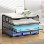 Subekyu Paper Letter Tray Organizer for Desk, Black Metal Mesh Desk File Sorter Organizer with Handle and 2 Sliding Trays for Home Office School Supplies Organization