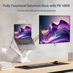 AVLT Dual 17”-38" Monitor Arm Desk Mount with 17" Laptop Tray and USB-C Docking Station, HDMI 4K60Hz, USB-A 5Gbps, Ethernet, 100W PD, Fits Two Flat/Curved Monitor - White