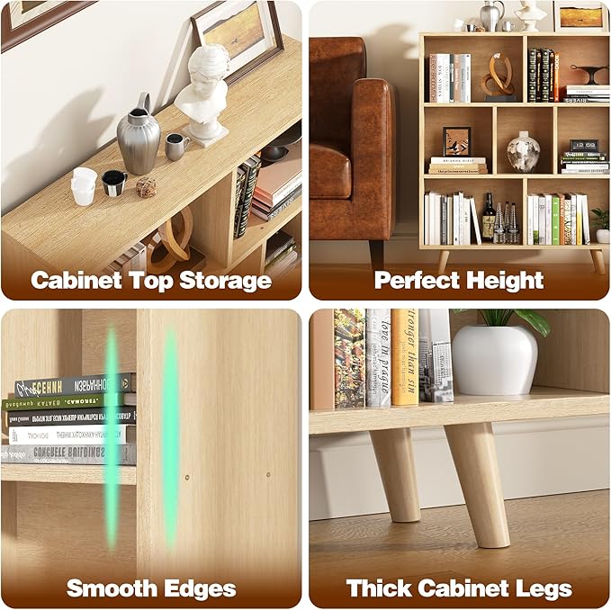 Shintenchi Cube Storage Organizer, 3 Tier Mid-Century Bookcase with Legs Cubeicals Retro Wood Organizer Storage Bookcase, Freestanding Open Book Shelves for Bedroom,Living Room,Office(Natural)