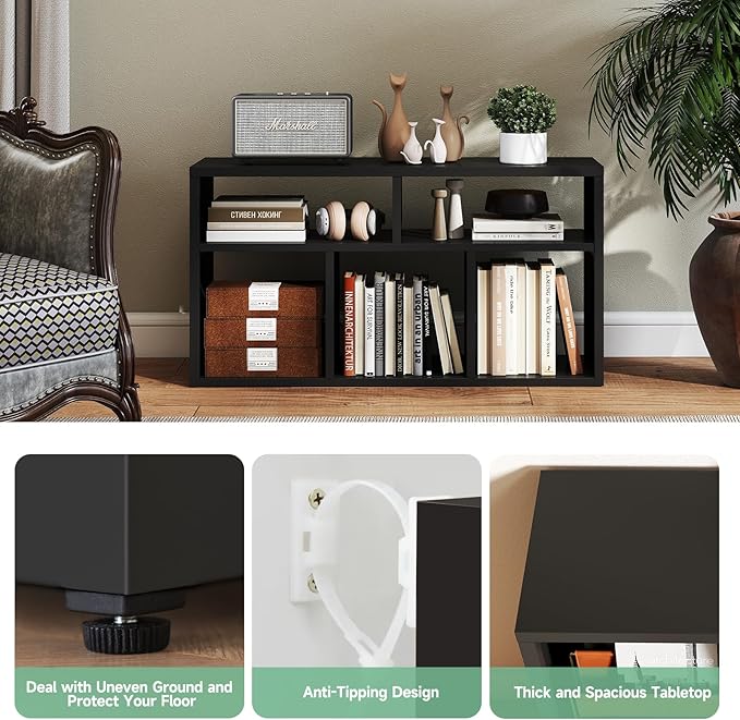 IRONMIX Metal 5 Cube Storage Organizer, Black Short Bookshelf, TV Stand for up to 40" TVs, Entertainment Center with Open Shelves, Media Console Table for Living Room, Home Office, Study, Library