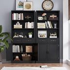 BORNOON 71.4" Tall Bookshelf with Drawers & Cabinet, 5-Tier Floor Standing Bookcase with Storage Doors, Adjustable Shelves & Metal Handles, 31.5" Wide Organizer for Home Office, Living Room
