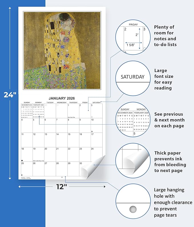 2026 Art Masterpieces Monthly Wall Calendar - Famous Paintings including Monet, Van Gogh, Rembrandt| Iconic Paintings Calendar 2025-2026