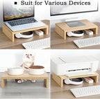 TEAMIX Wood Monitor Stand Riser - 2 Pack Adjustable Dual Monitor Riser for Laptop/PC