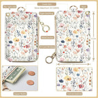 bolimoss 2-in-1 ID Badge Holder & Lanyard Wallet, Cute Florals Leather ID Badge Wallet for Teacher, 5 Card Slots Side Zipper Pocket Detachable Neck Wrist Lanyard for Key (Watercolor Flower)