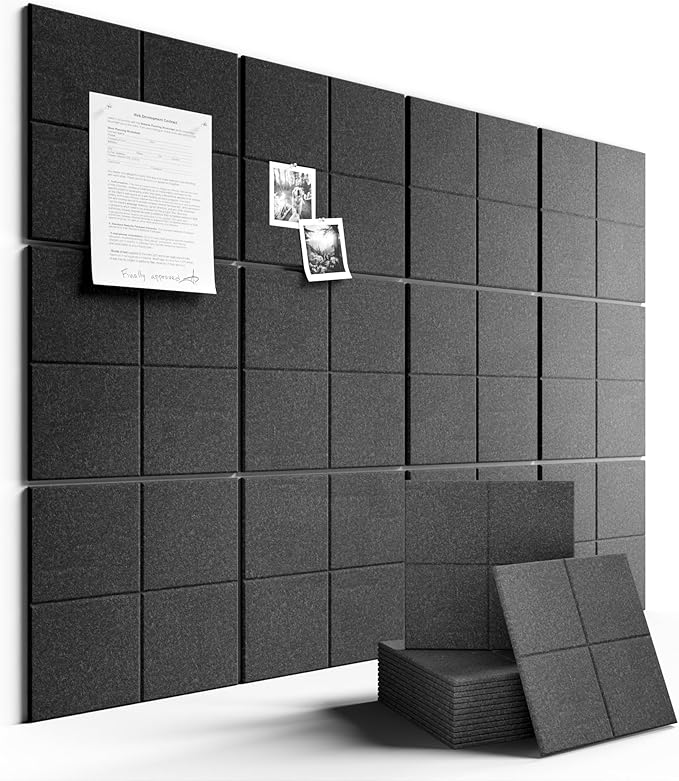 Fluxynara Large Felt Bulletin Board 48" x 36" Cork Board Alternative-12 Pack with 70 Safe Removable Adhesive Tabs, Cork Boards for Walls Cork Board for Home Office Classroom Pin Board-Charcoal Gray