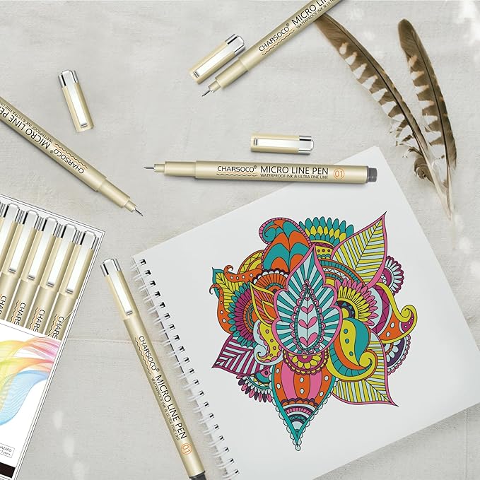 CHARSOCO 01 Micro Pen, 12 Colors Fine Point Pen, 0.25mm Fineliner Ink Pens for Artist Illustration, Waterproof Archival Ink, Sketching, Anime, Manga, Technical Drawing and Scrapbooking-fan