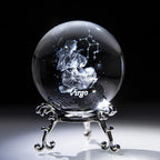 3D Inner Carving Constellation Ball Crystal Paperweight Full Sphere Glass Fengshui with Sliver-Plated Flowering Stand(Virgo)
