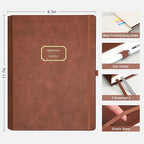 EMSHOI Meeting Notebook for Work with Sticky Tabs - 240 Pages, A4 Size Project Planner, PU Leather Meeting Agenda/Minutes Organizer for Women Men, Note Taking, Office & Business, 8.3"x11.7", Coffee