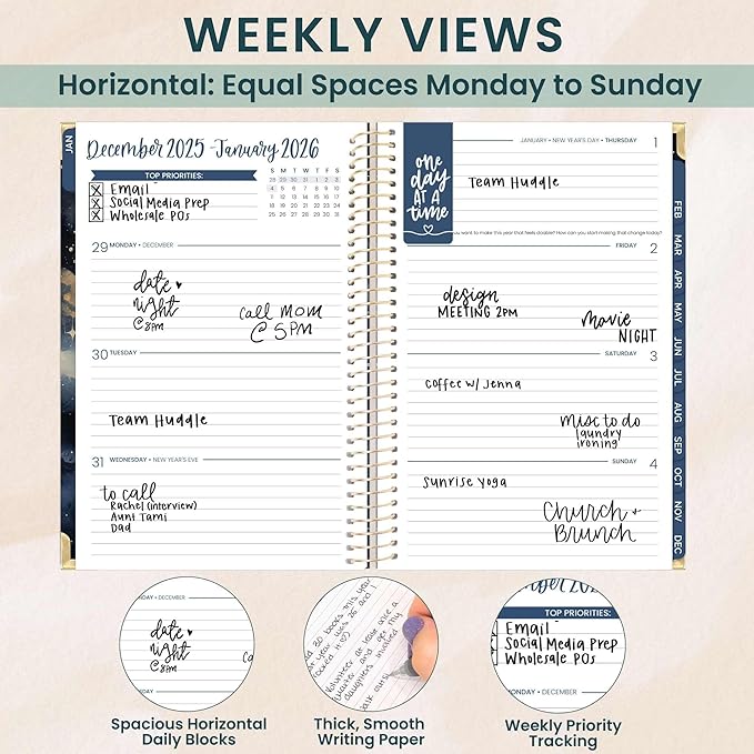 bloom daily planners HARDCOVER 2026 Planner (January to December) - A5 Task Goal Organizer - Monthly & Weekly Inspirational Agenda Book - 5.5" x 8.25" - Midnight Sky