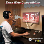 Fydeamer Dual Monitor Arm for 17-35" Screens up to 24.2 lbs, Ergonomic Gas Spring Monitor Stand with Height Adjust, Tilt, Swivel & Cable Management, VESA Desk Mount with 2 Types of Installation, White