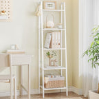 Hzuaneri Ladder Shelf, Bookshelf Bookcase, Freestanding Corner Storage Shelve with 2 Hooks for Home Office, Living Room, Kitchen, Bedroom, Industrial, 11.8" D x 17.3" W x 63" H, White BC19213W