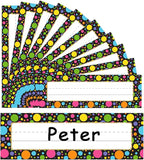 PETCEE Name Tags for Classroom Desks - 36Pcs Watercolor Dots Name Plates for Desks Confetti Name Plates for Kindergarten Preschool Classroom Back to School Teacher Supplies Must Haves