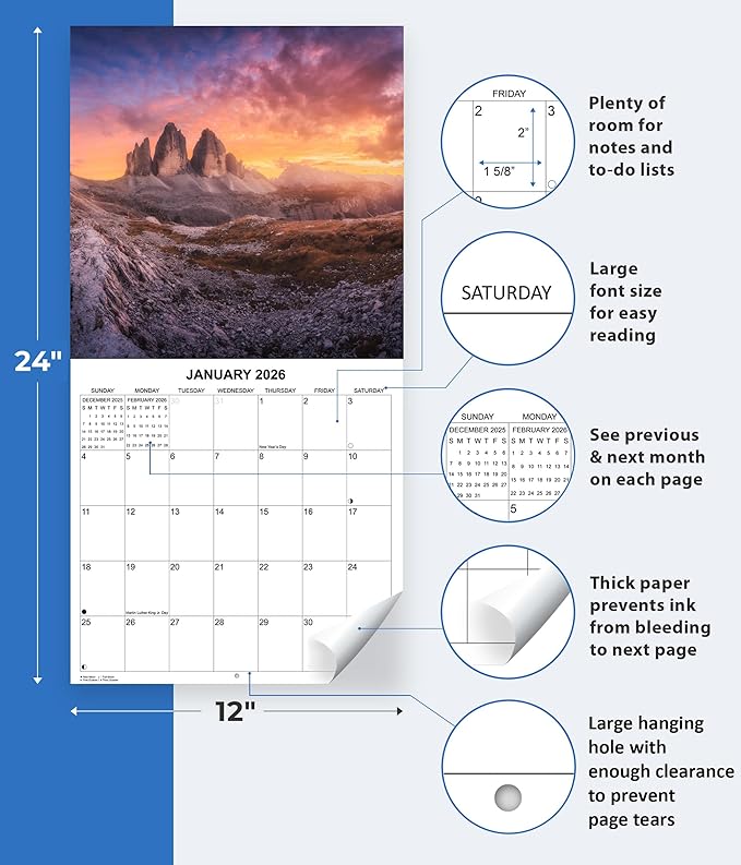 2026 Sunsets Monthly Wall Calendar | Travel Calendar 2025-2026