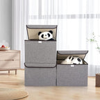Bagnizer Large 22 Quart Linen Fabric Foldable Storage Bin Cube Organizer Basket with Flip-Top Lid & Handles, Clothes Blanket Box for Home, Office, Closet, Gray, 4 Pack 14.6 x 9.5 x 9.5”