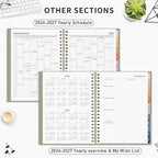 RETTACY 2026-2027 Monthly Planner, Jan 2026 - Dec 2027, Large Size (8.5" x 11"), Agenda, Calendar, 24 Month Tabs, Flexible Plastic Cover, 100 GSM Thick Paper, Spiral-bound (Light Green)