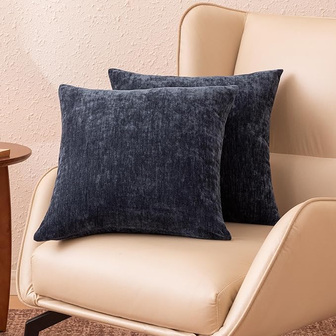 Amazon Basics Chenille Throw Pillow Covers, Home Decor Cushion Cover for Bedroom Living Room Couch Bed, 20" W × 20" L, Navy Blue
