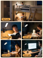 ReinHoo Clip on Light,9 Brightness+5 Color Rechargeable Desk Lamp,4000mAh Battery Operated Lights,450 Lumen 48 LED Desk Lamp with Clamp Light,Cordless Reading Lamps for Bed/Headboard/Bedside Table