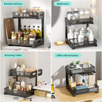 Beleeb Under Sink Organizer, Extra-Wide Upgrade, 1-Pack of 2-Tier Metal Slide Out Cabinet Organizer, Height Adjustable Organization and Storage Series, Bathroom/Cabinet/Kitchen organization, Black