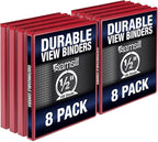 Samsill Durable .5 Inch Binder, Made in the USA, Round Ring Customizable Clear View Binder, Red, 8 Pack (MP88413)
