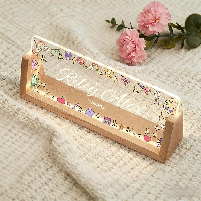 Custom Desk Name Plate Personalized, Light Up Office Acrylic Name Sign for Boss Coworker Teacher, Employee Appreciation Gift, Professional Office Decor