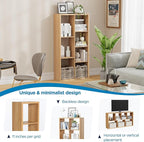 Jpiziso 7 Cube Storage Organizer, Cube Shelf with Heavy-Duty Thick Boards, 25.12" L x 9.37" W x 48.74" H, Smooth Easy-Clean Panels, Simple Assembly, for Living Room Bedroom Office, Natural-Oak