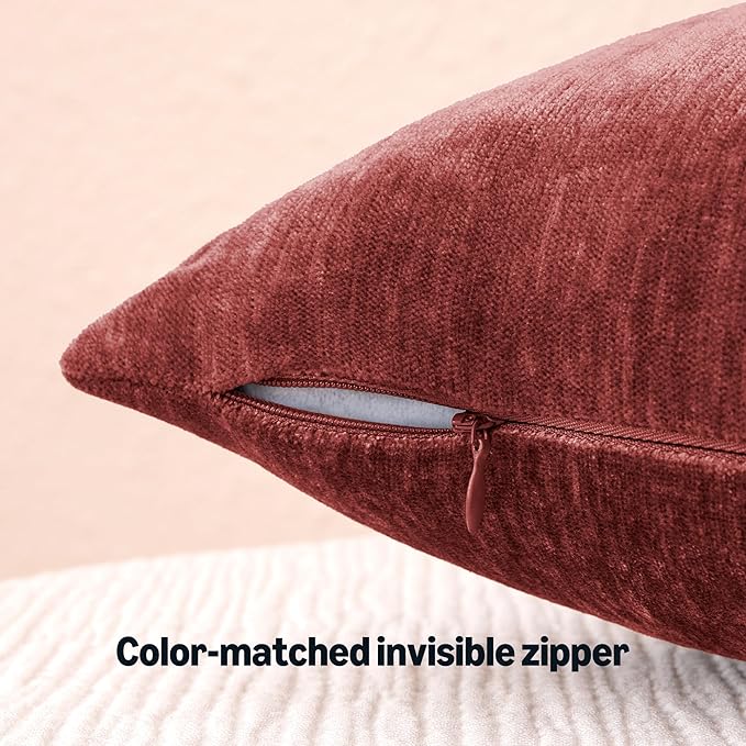 Amazon Basics Chenille Throw Pillow Covers, Home Decor Cushion Cover for Bedroom Living Room Couch Bed, 18" W × 18" L, Burgundy