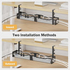 DELAMU 25'' Upgraded Cord Management, No Dill Under Desk Cable Tray with F-Clamp, Metal Cable Management Tray to Under Desk Organizer for Home Office, 1 Pack, Black